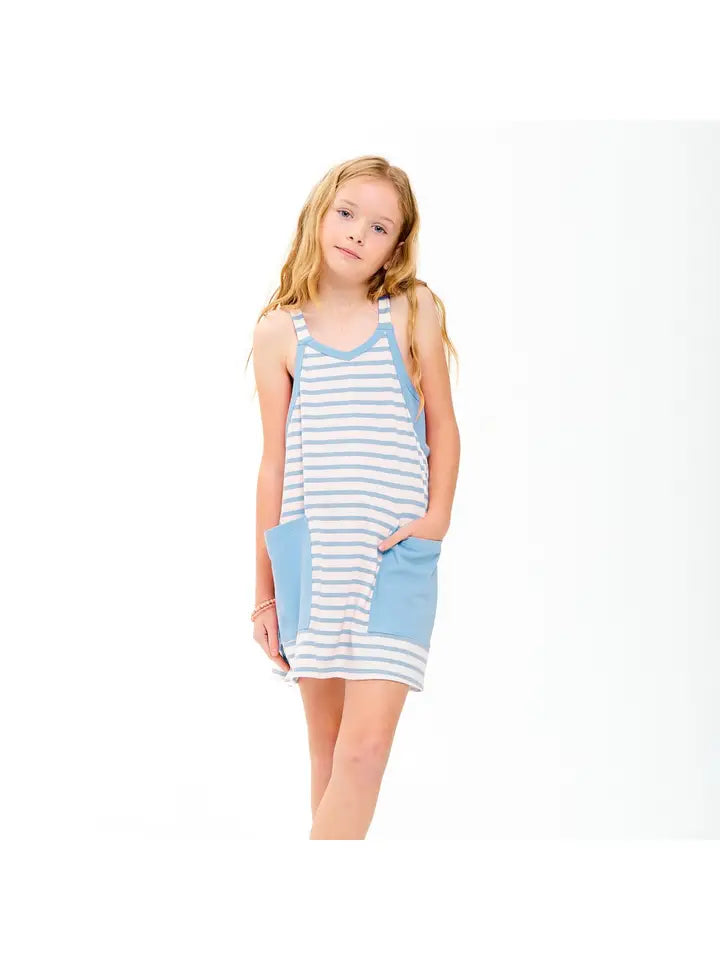 blue and white striped mini dress Striped Mini dress with Inner Romper Light Blue L 11/12