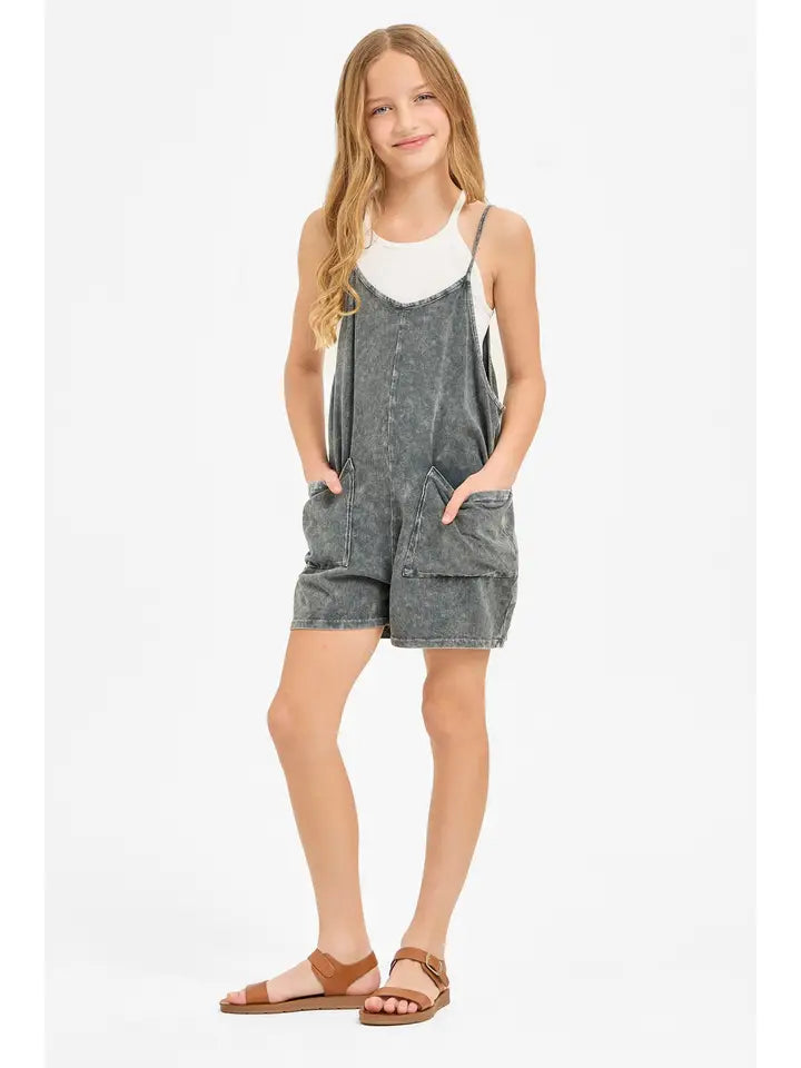 Two Pocket Charcoal Washed Romper