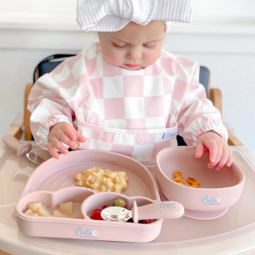 Pink Checkered Long Sleeve Bib