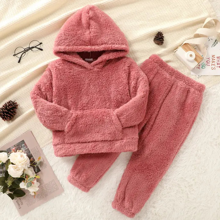 Toddler Girl Fuzzy Hoodie Sweatshirt and Pants Set