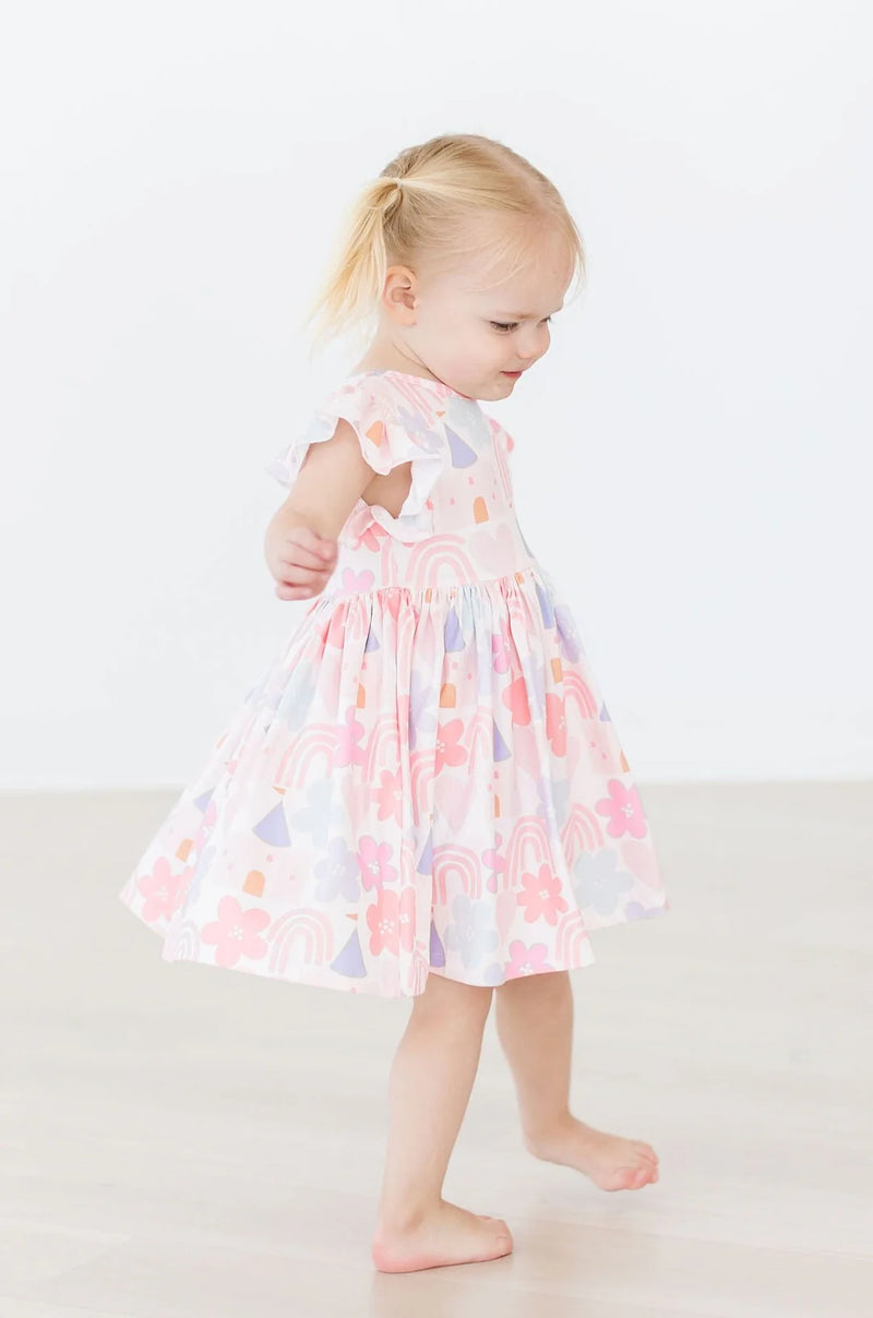 Castles & Rainbows Flutter Sleeve Twirl Dress