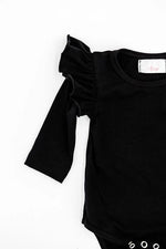 BLACK L/S FLUTTER SLEEVE ONESIE