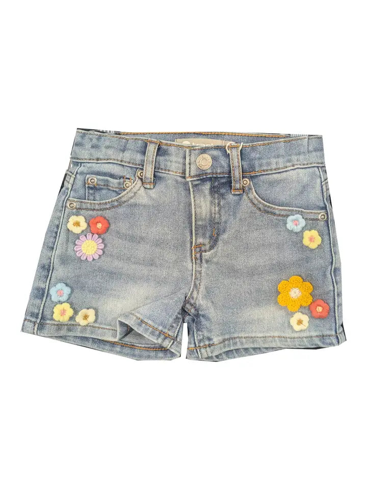 Denim Shorts With Floral Embroidery