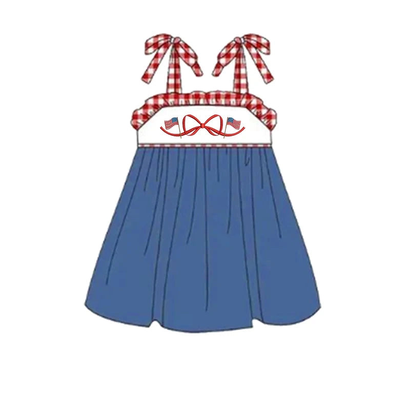Flag Bow Embroidered Dress