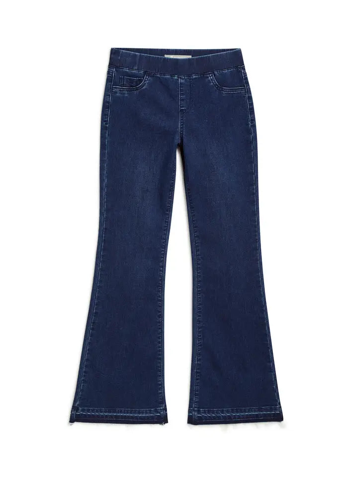 Dark Washed Mid-Rise Pull On Flares