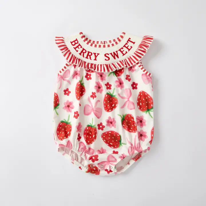 Berry Sweet Smocked Embroidered Romper