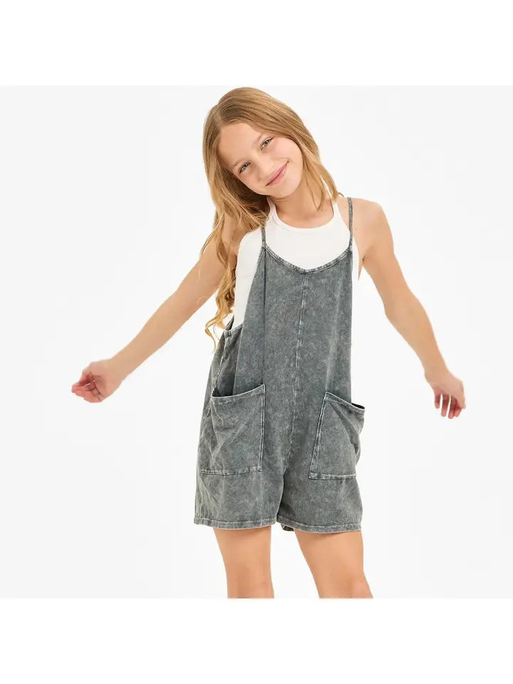 Two Pocket Charcoal Washed Romper