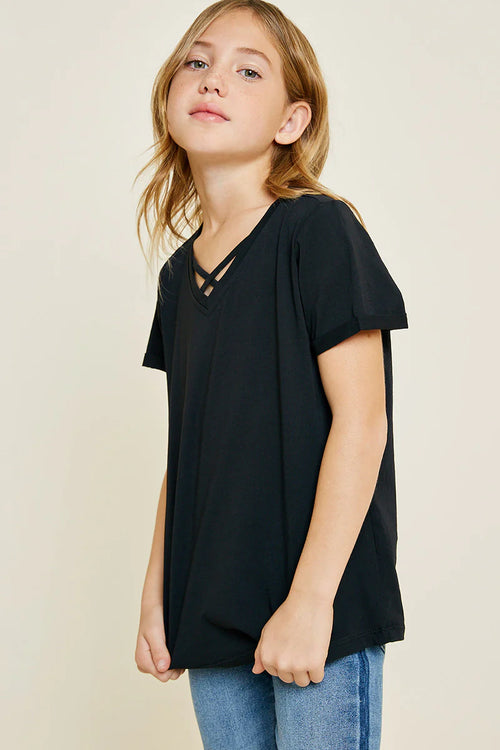 V-Neck Black Criss-Cross Tee