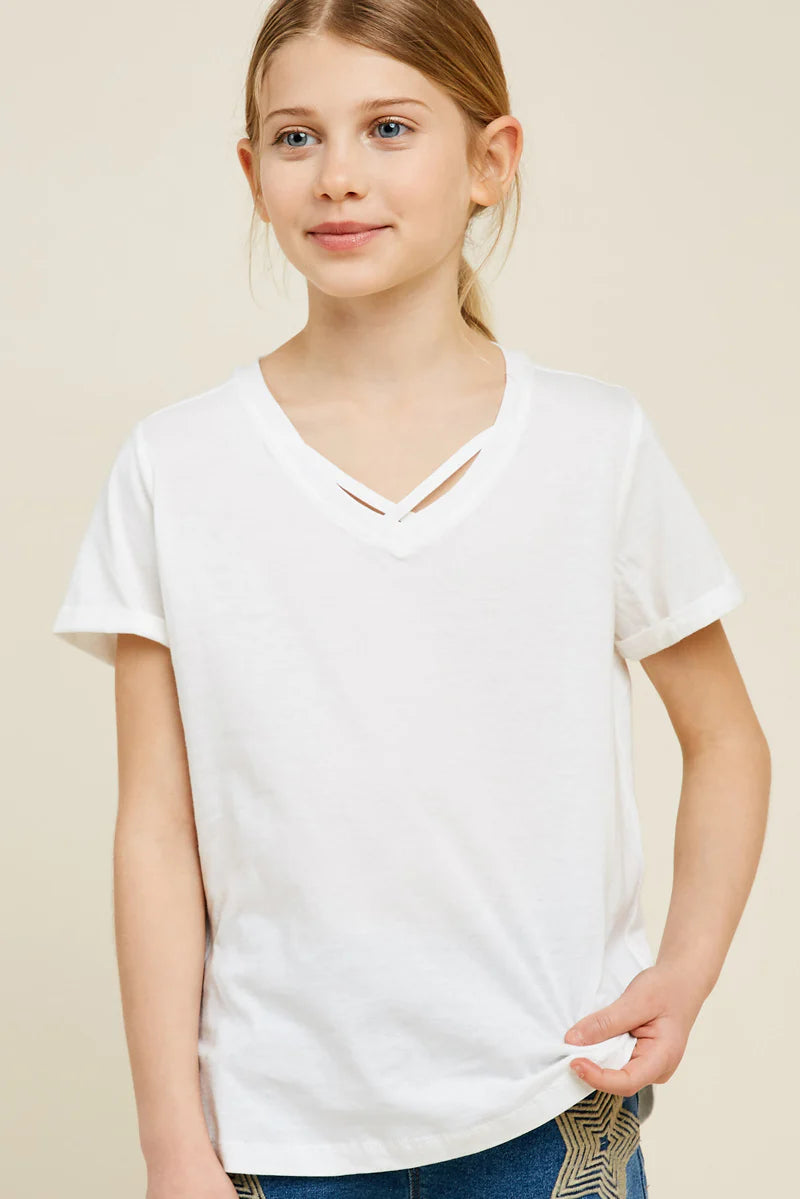 V-Neck White Criss-Cross Tee