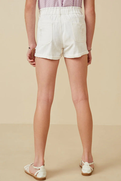 White High Waist Roll Up Denim Short