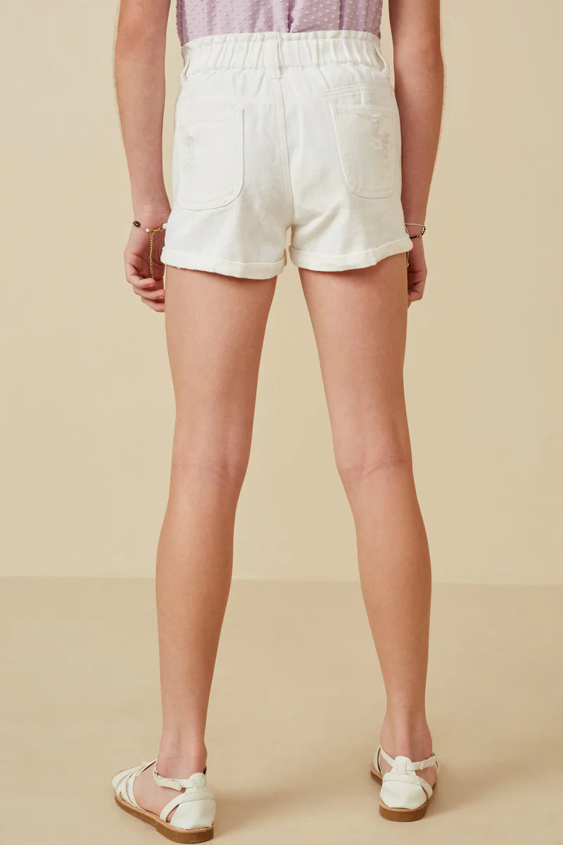 White High Waist Roll Up Denim Short