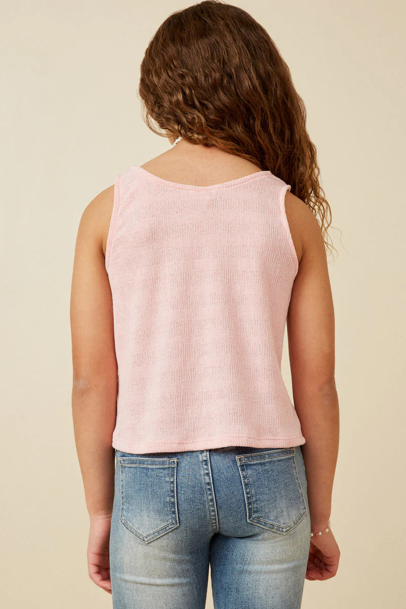 Patterned Button Detail Knit Tank