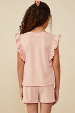 Pink Balloon Ruffle Sleeveless French Terry Knit Tank