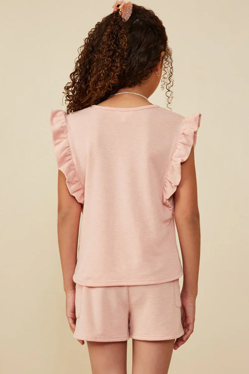 Pink Balloon Ruffle Sleeveless French Terry Knit Tank