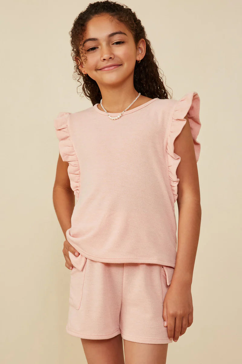 Pink Balloon Ruffle Sleeveless French Terry Knit Tank