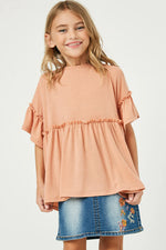 Salmon Ruffle Detail Peplum Knit Top