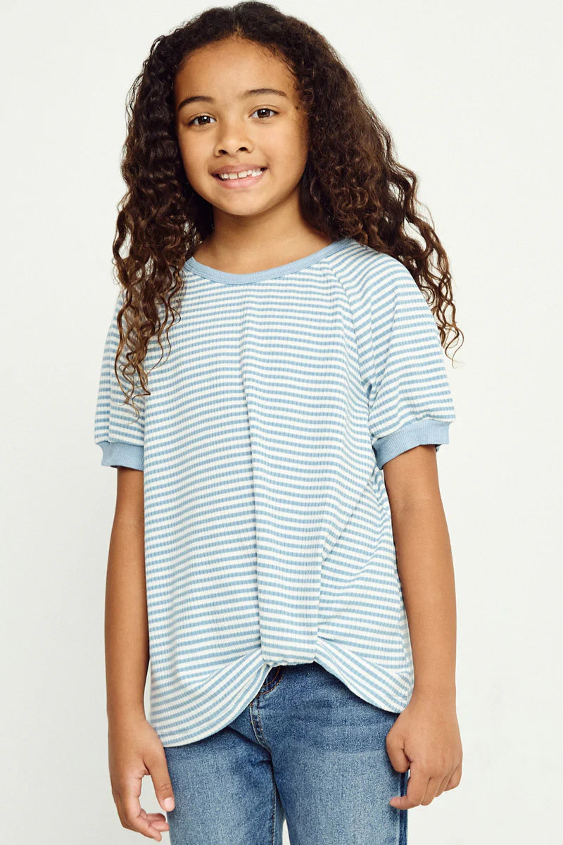 Textured Striped Rib Tucked Hem Tee