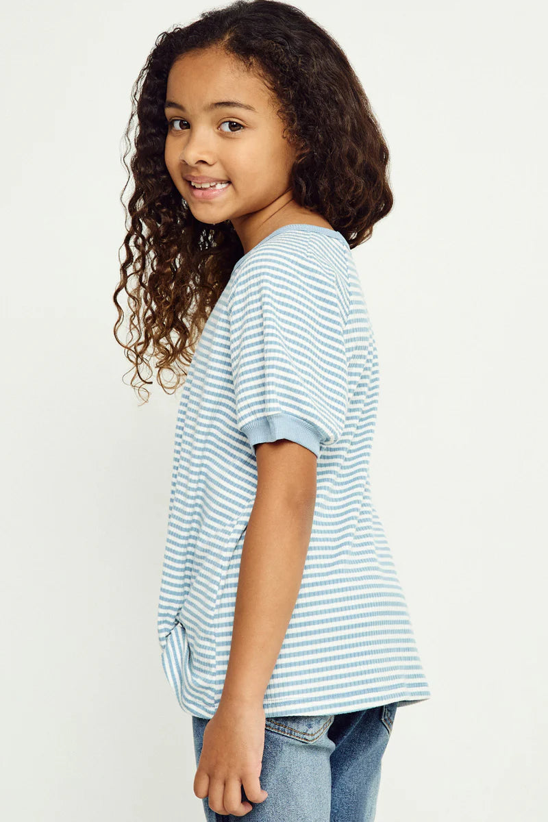 Textured Striped Rib Tucked Hem Tee