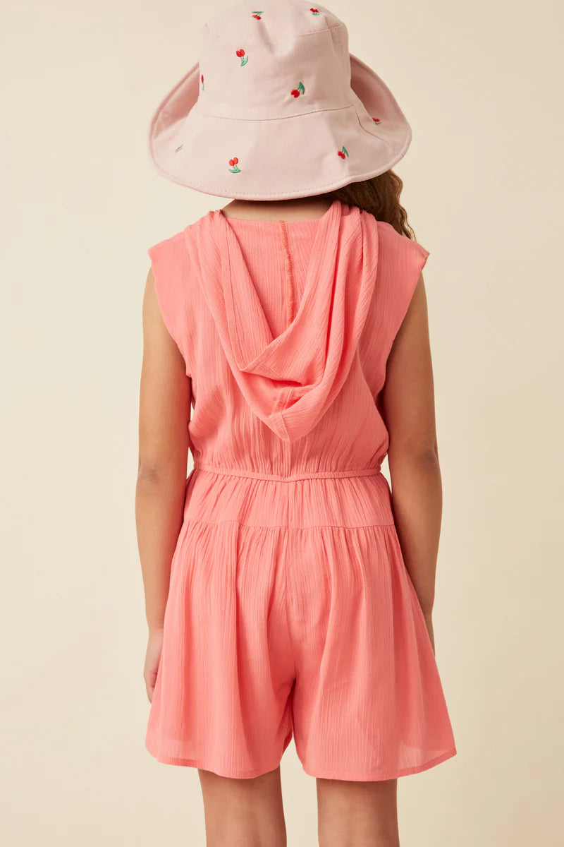 Pink Button Detail Hooded Romper