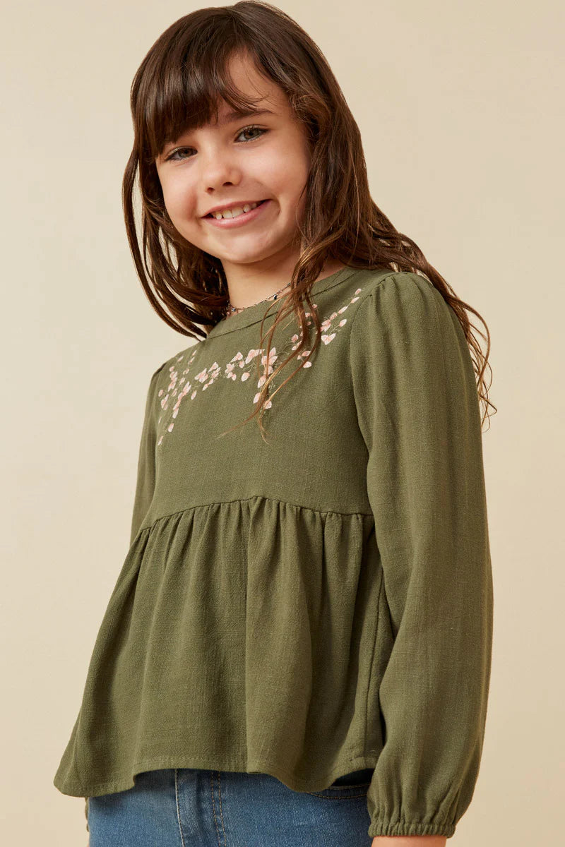 Floral Embroidered Textured Peplum Top