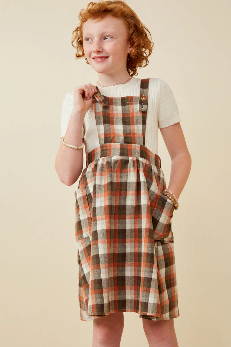 Plaid Patch Pocket Overall Dress