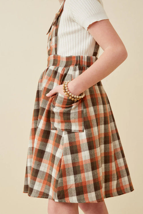Plaid Patch Pocket Overall Dress
