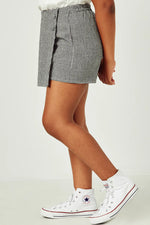 Buttoned Checkered Print Wrap Skort