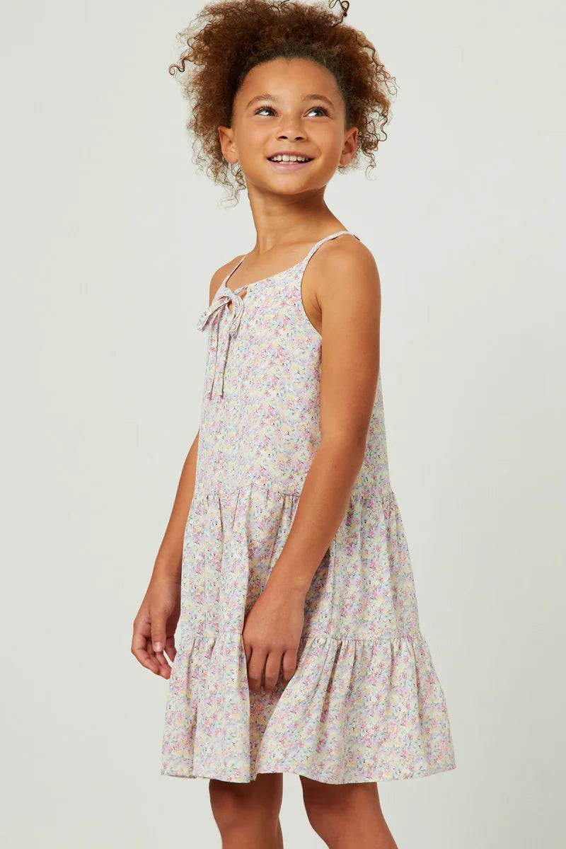 Pastel Floral Tiered Tie Front Tank Dress