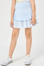 Blue Smocked Ruffle Tiered Mini Skirt