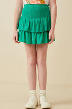 Green Smocked Ruffle Tiered Mini Skirt