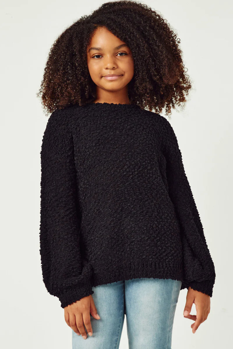 Black Popcorn Knit Pullover Sweater