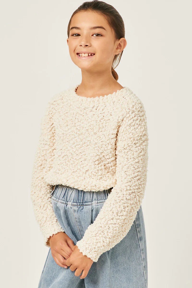 Cream Popcorn Knit Pullover Sweater