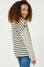 Contrast Stripe Sleeve Textured Knit Top