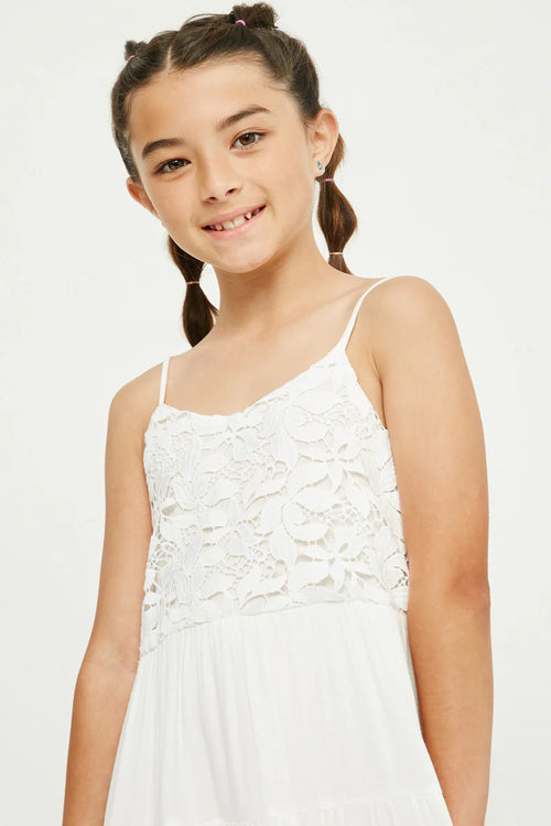 Off White Lace Bodice Tiered Tank Dress