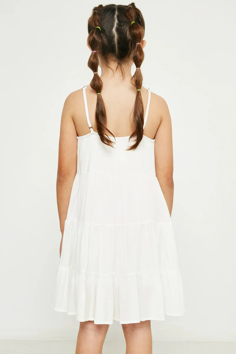 Off White Lace Bodice Tiered Tank Dress