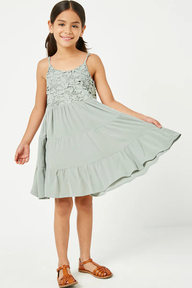 Sage Lace Bodice Tiered Tank Dress