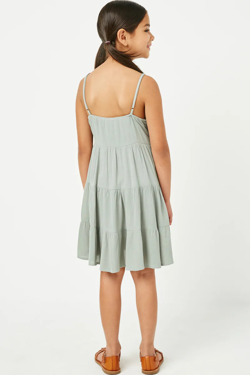 Sage Lace Bodice Tiered Tank Dress