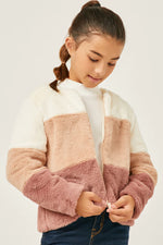 Soft Fleece Color Blocked Zip Up Bolero Jacket