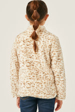 Mock Neck Half Zip Leopard Print Fleece Top