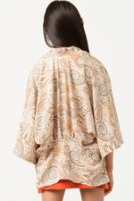 Paisley Print Cropped Sleeve Open Kimono