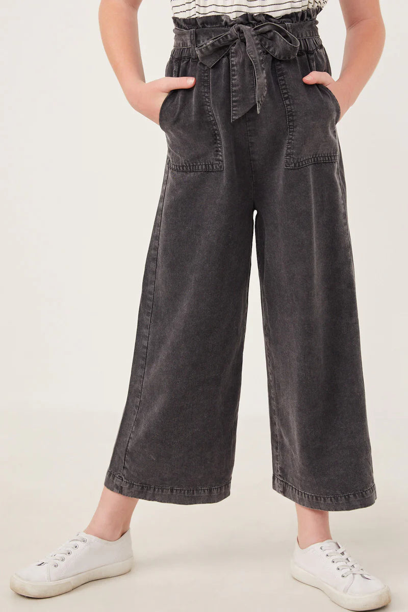 Charcoal Garment Dyed Tencel Wide Leg Pant