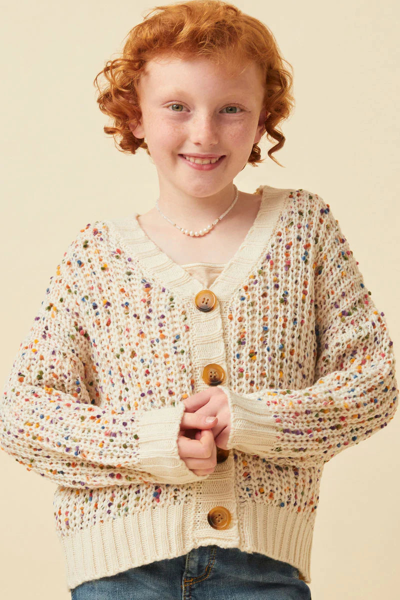 Confetti Popcorn Knit Buttoned Sweater Cardigan