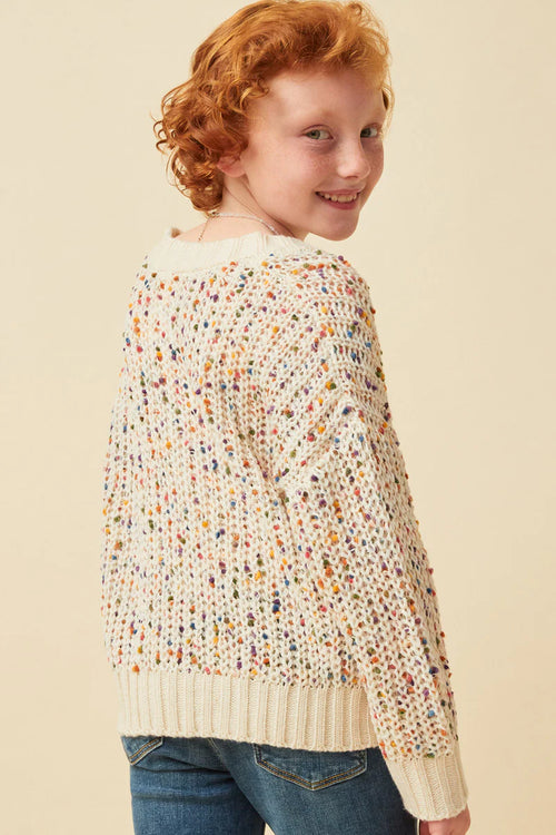 Confetti Popcorn Knit Buttoned Sweater Cardigan
