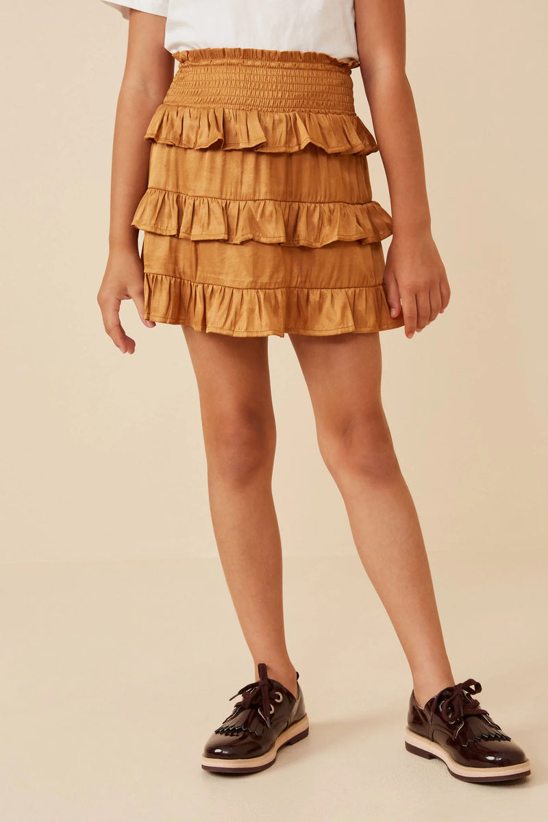 Carmel Shimmery Ruffle Tiered Smocked Waist Skirt