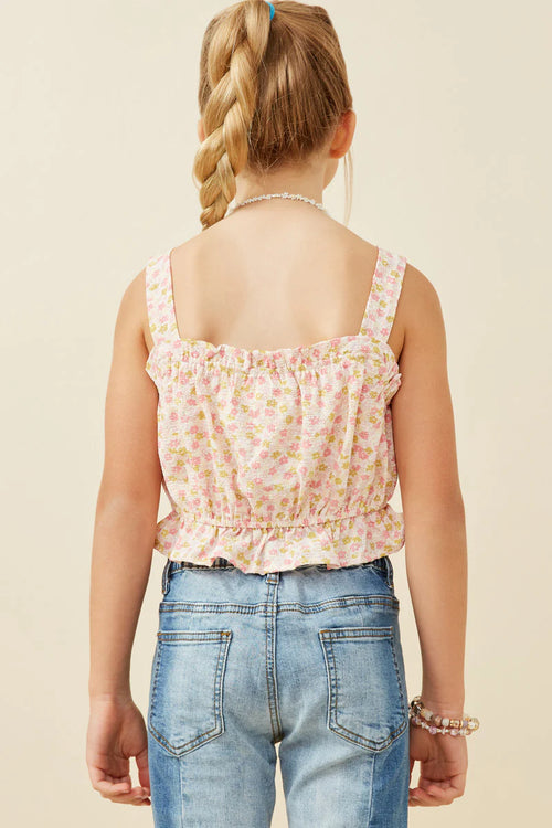 Textured Ditsy Floral Crop Balloon Tank
