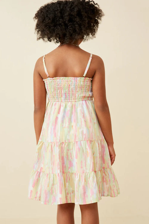 Watercolor Print Smocked Tiered Tank Dress