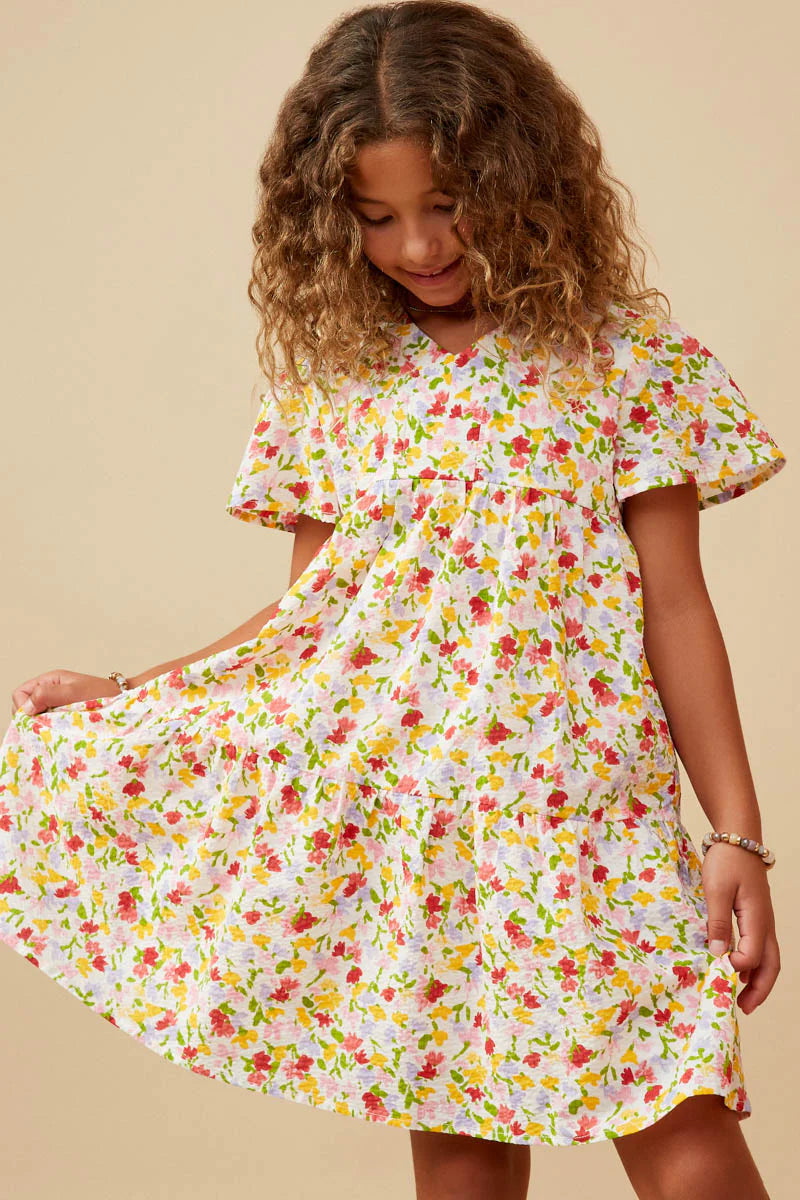 Ditsy Floral V Neck Flutter Sleeve Dress