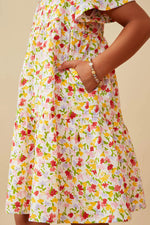 Ditsy Floral V Neck Flutter Sleeve Dress