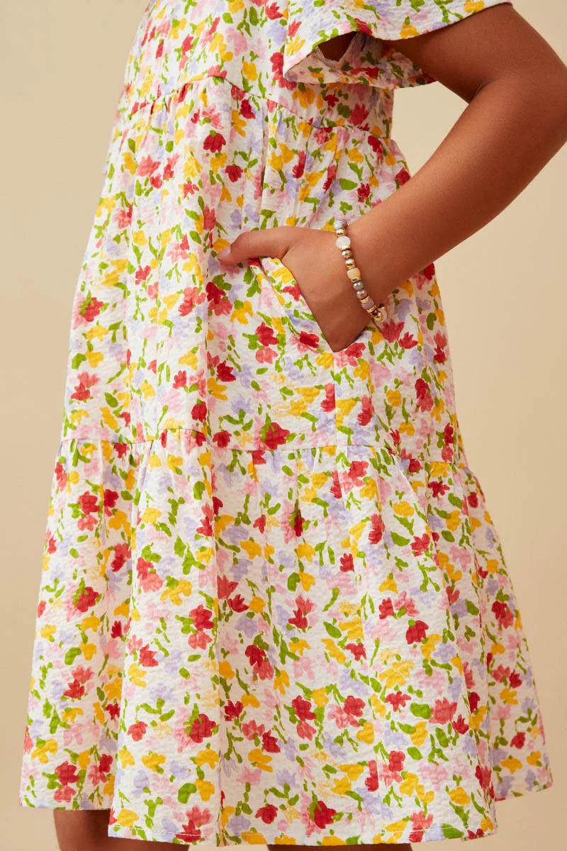 Ditsy Floral V Neck Flutter Sleeve Dress