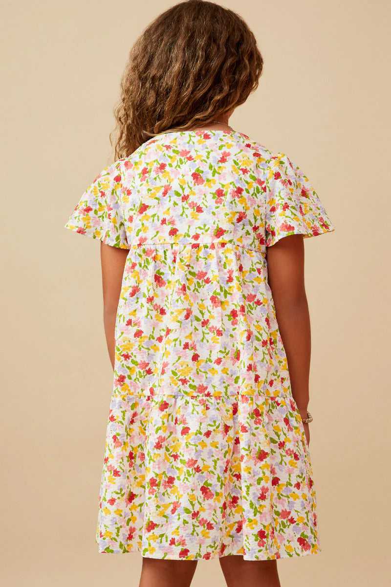 Ditsy Floral V Neck Flutter Sleeve Dress